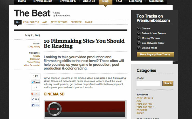 cinema5D tops Premiumbeat's '10 Filmmaking Sites You Should Be Reading' list