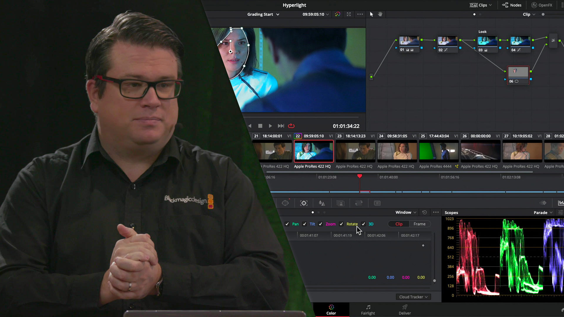 Conceptos básicos de gradación de color - Taller de DaVinci Resolve 16 de Blackmagic Design con Simon Hall