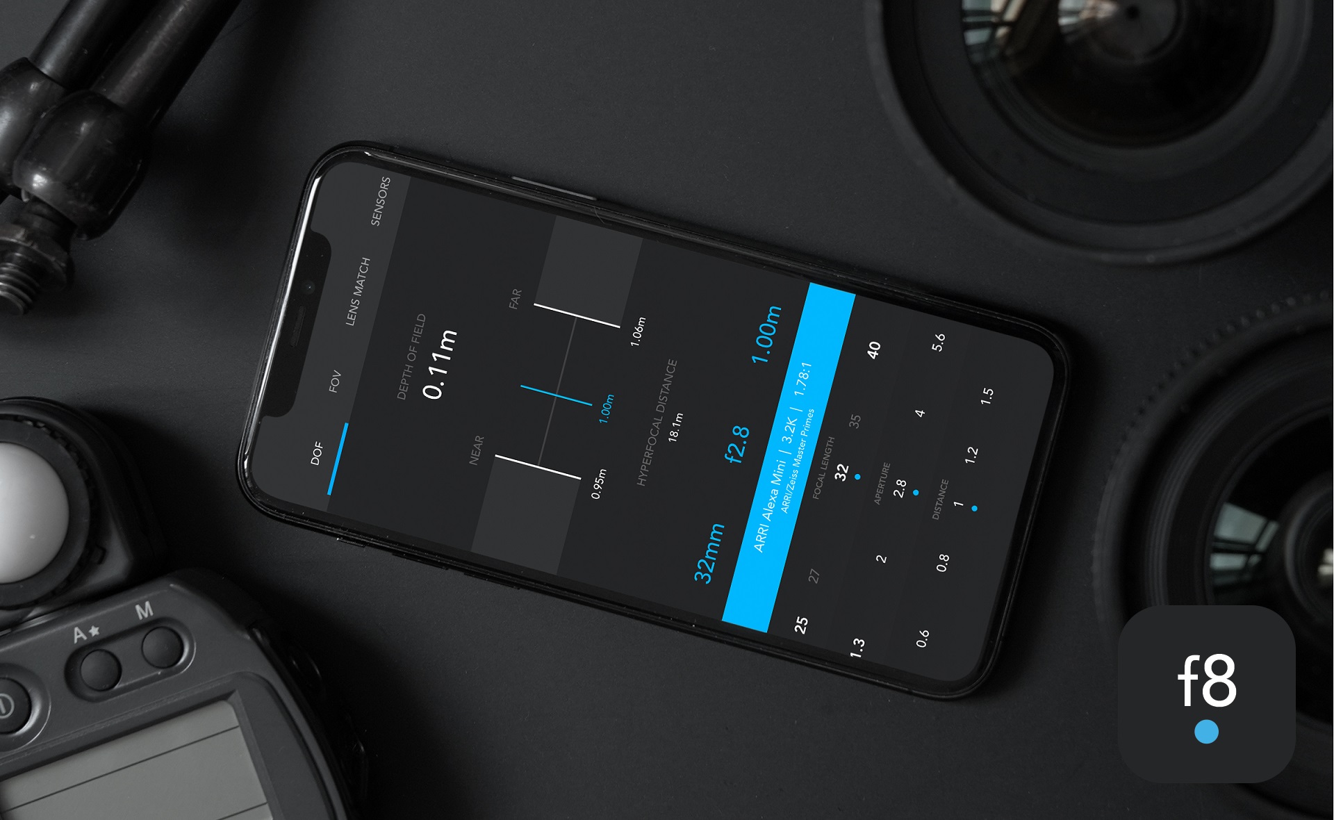 Aplicación f8 Lens Toolkit para iOS- Base de datos de la cámara/lentes para cálculos fotográficos