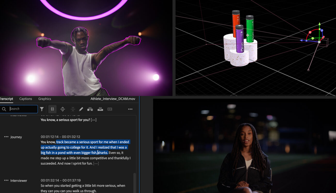Adobe’s Updates for Premiere Pro & After Effects – Refined Text-Based Editing, Speech Enhancement, True 3D Workspace