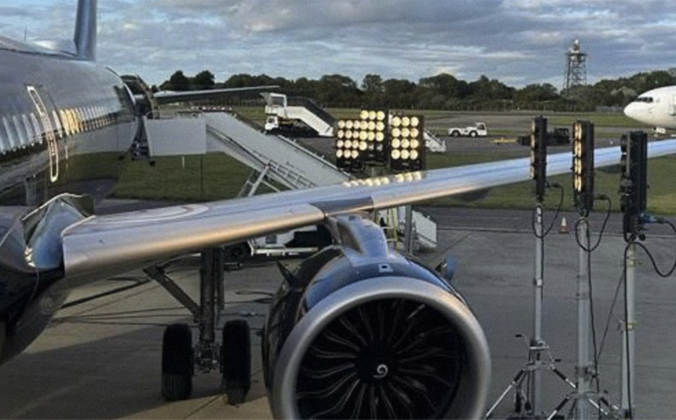 Airplane Windows Damaged by Intense  Film Lights Force an Emergency Landing