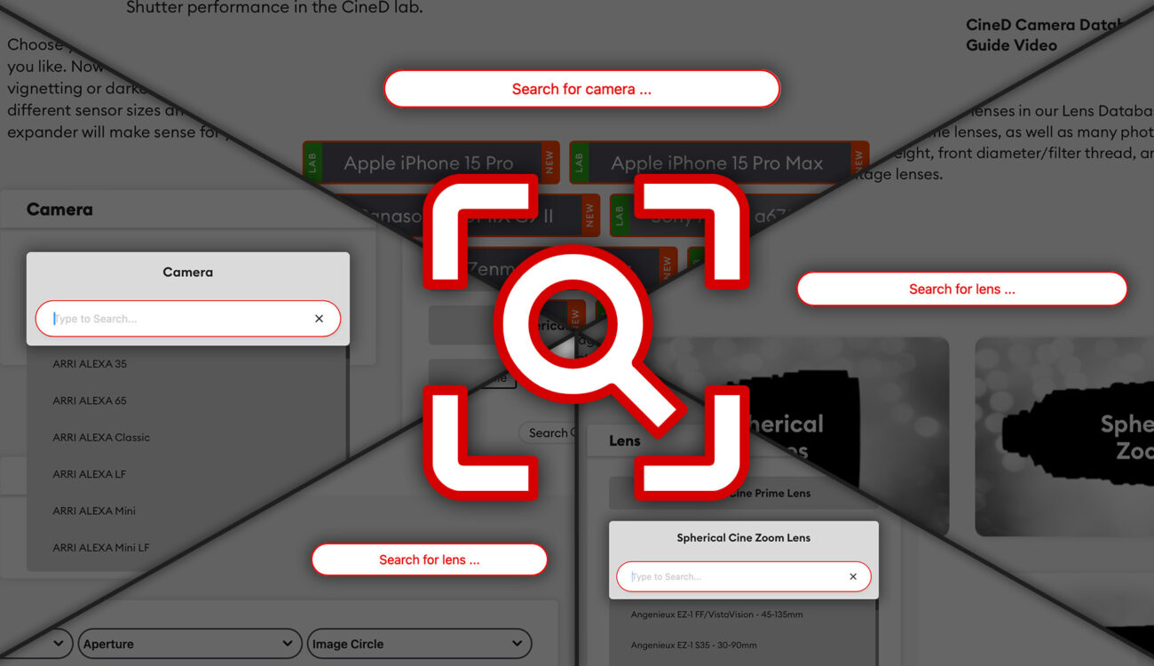 Mejoras en la Herramienta SEARCH Ahora Disponible en toda la Base de Datos CineD - Encuentra cámaras y lentes más rápido